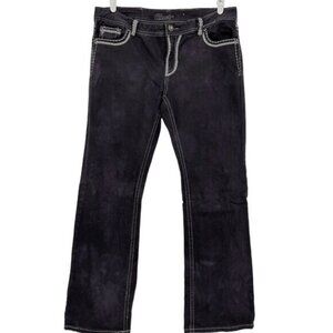 Clash Women's Embroidered Boot Cut Mid Rise Stretch Black/Lilac Jeans Size 15